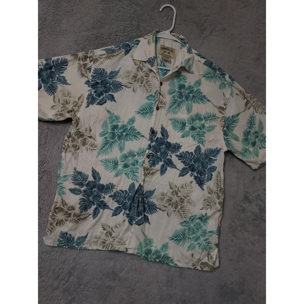 Bamboo Cay Shirt Mens Medium Tropical Floral Cotton Resort Wear Hawaiian FLAWS